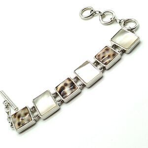 Lia Sophia SUMATRA MOP Tiger Shell Silver Adjustable Toggle Link Bracelet
